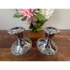 Vintage Godinger‎ Silverplate Baroque Candlestick Holders Pair Ornate Gothic